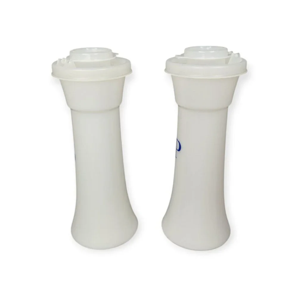 Vintage Tupperware Salt & Pepper Shakers #718-14 Rare Blue Lettering USA